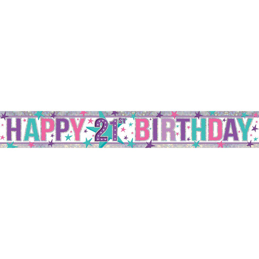Amscan Pink Happy 21st Birthday Holographic Foil Banners 2.7m