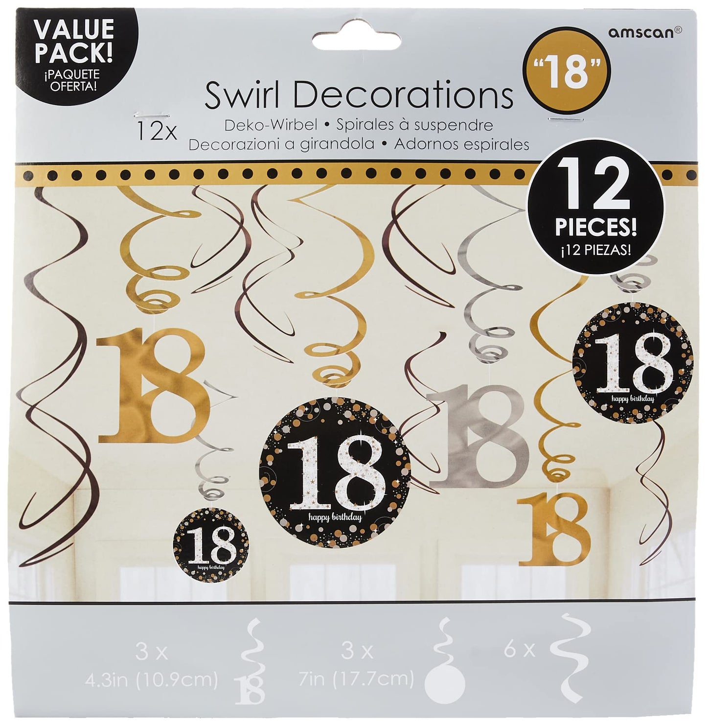 Adult Gold 18th Celebration Swirl Decorations