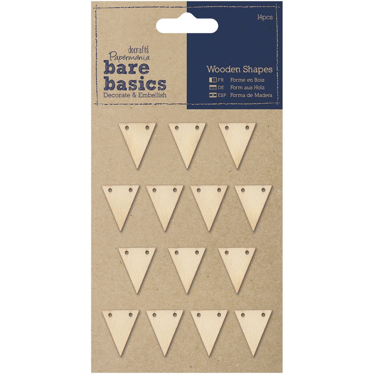 Papermania 14-Piece Bare Basics Wooden Adhesive Mini Flag Shapes, Beige