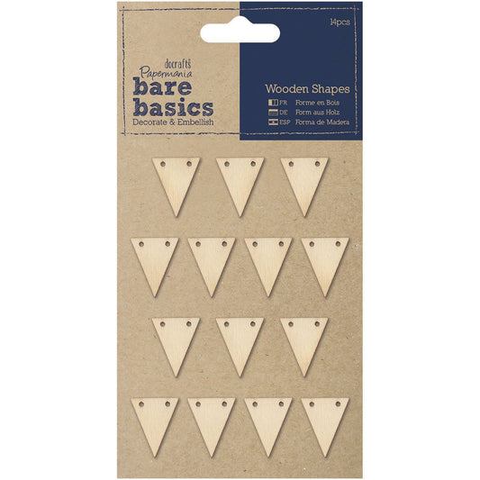 Papermania 14-Piece Bare Basics Wooden Adhesive Mini Flag Shapes, Beige
