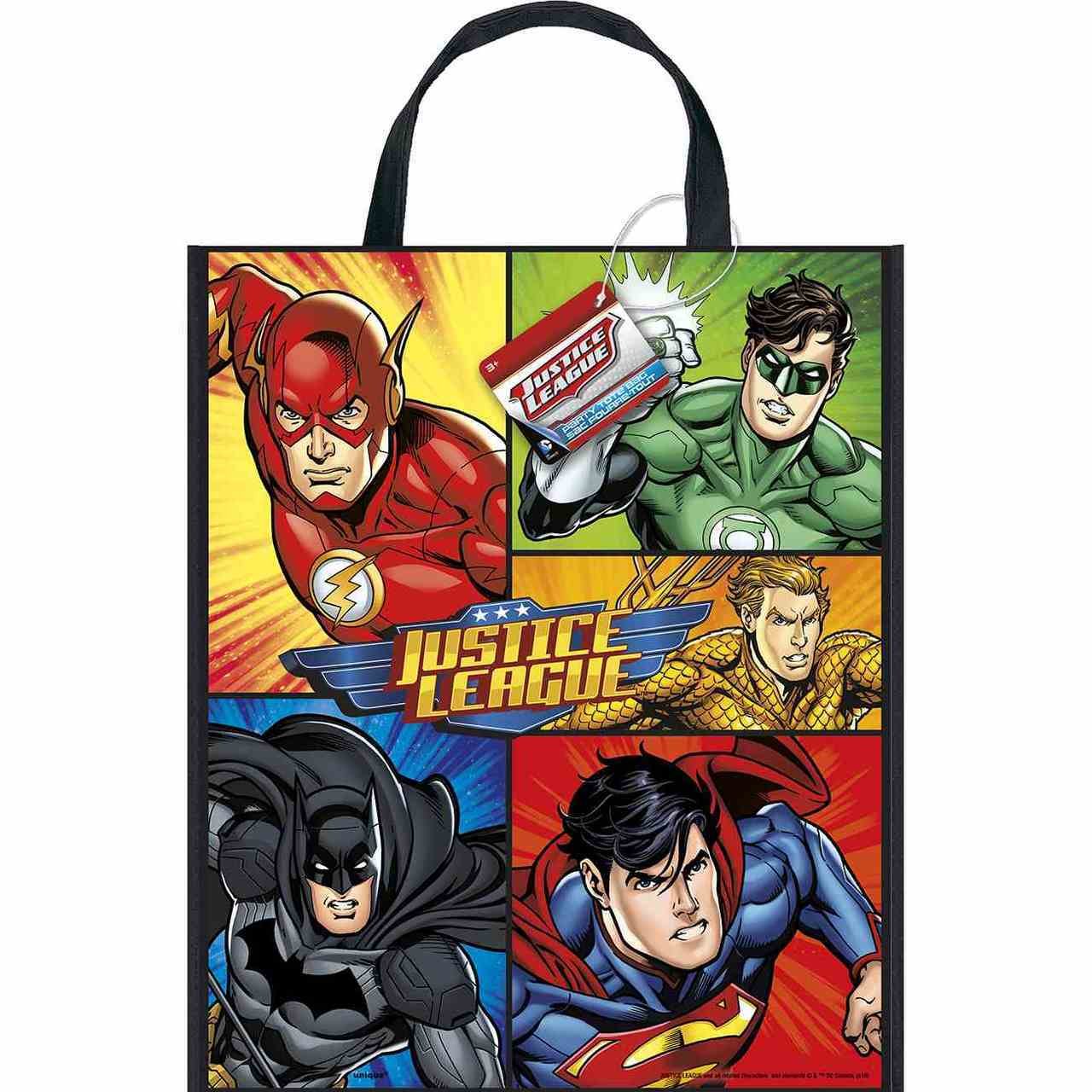 Unique Party - Large Plastic Justice League Party Bag, 33cm x 28cm