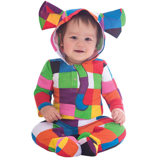 Amscan Child Hooded Elmer The Patchwork Elephant Cotton Romper Suit Costume (6-9m)