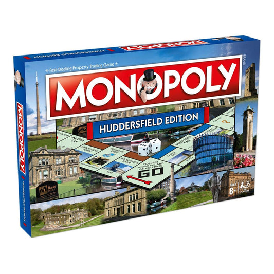 Winning Moves Huddersfield Monopoly Board Game, Advance to Stafflex, The Mount School, Huddersfield Lawn Tennis and Squash Club and trade your way to success, makes a great gift for ages 8 plus