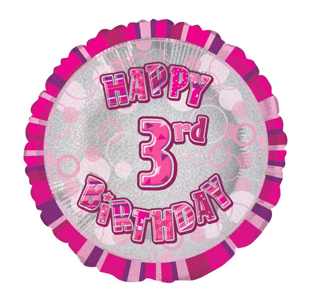 Unique Party - 18" Foil Glitz Pink Happy 3rd Birthday Balloon