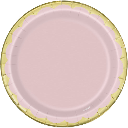 Unique Paper Plates-18 cm-Pastel Pink & Gold-Pack of 8