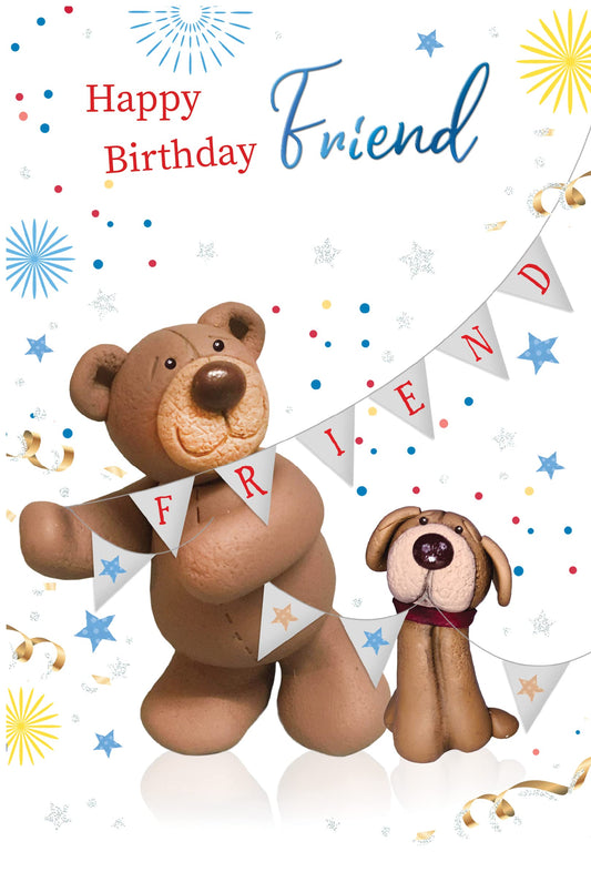 Into the Green Modern Lovable Bear AGE 4 Birthday Card, Fluted Foil finish & ECO Glitter with Envelope