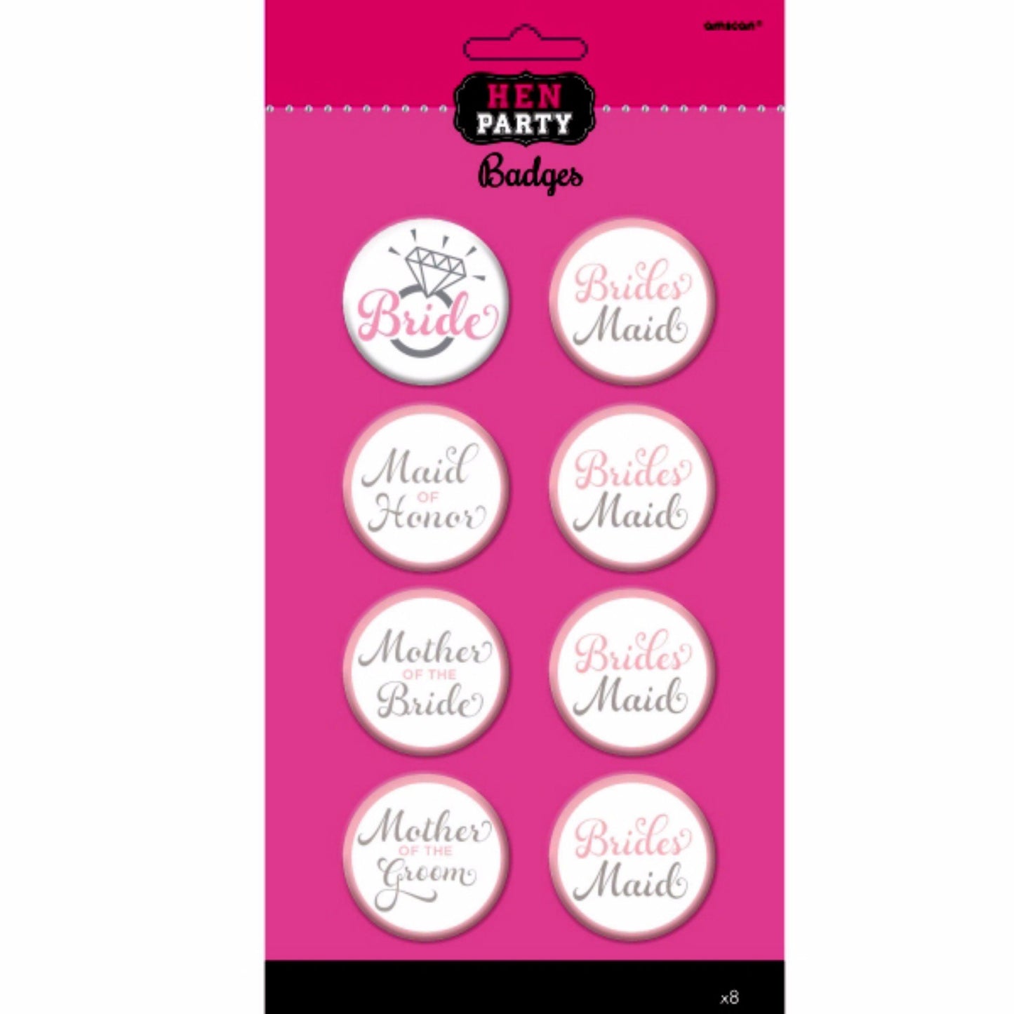 Amscan Hen Party Bridal Party Badges 4.5cm /8