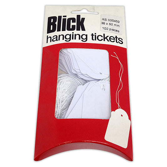 Blick Tags, White, Hanging Tickets, Rectangular, 36mm x 53mm, 100 Labels, for Home, Office, Family, School