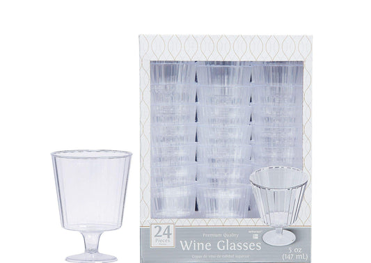 Clear Premium Quality Plastic Wine Glasses 150ml - 24 Pack