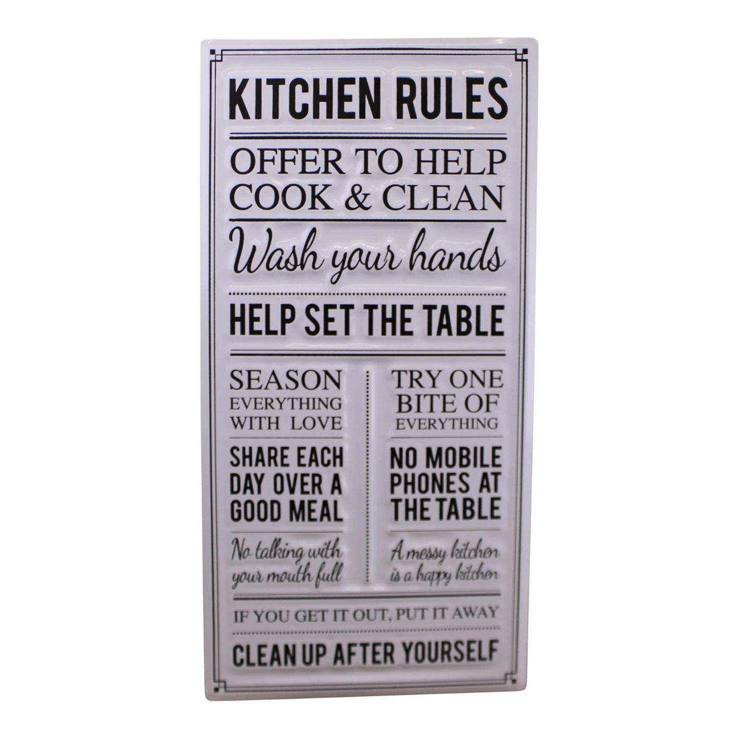 Geko Metal, Wall Hanging Kitchen Rules Plaque, 60x30cm