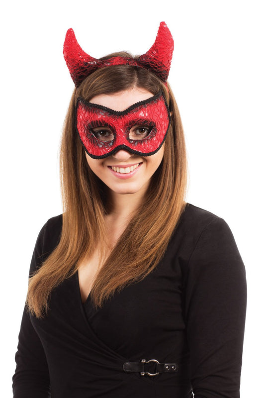 Devil Mask with Horns on Headband (Eye Masks) - Unisex - One Size