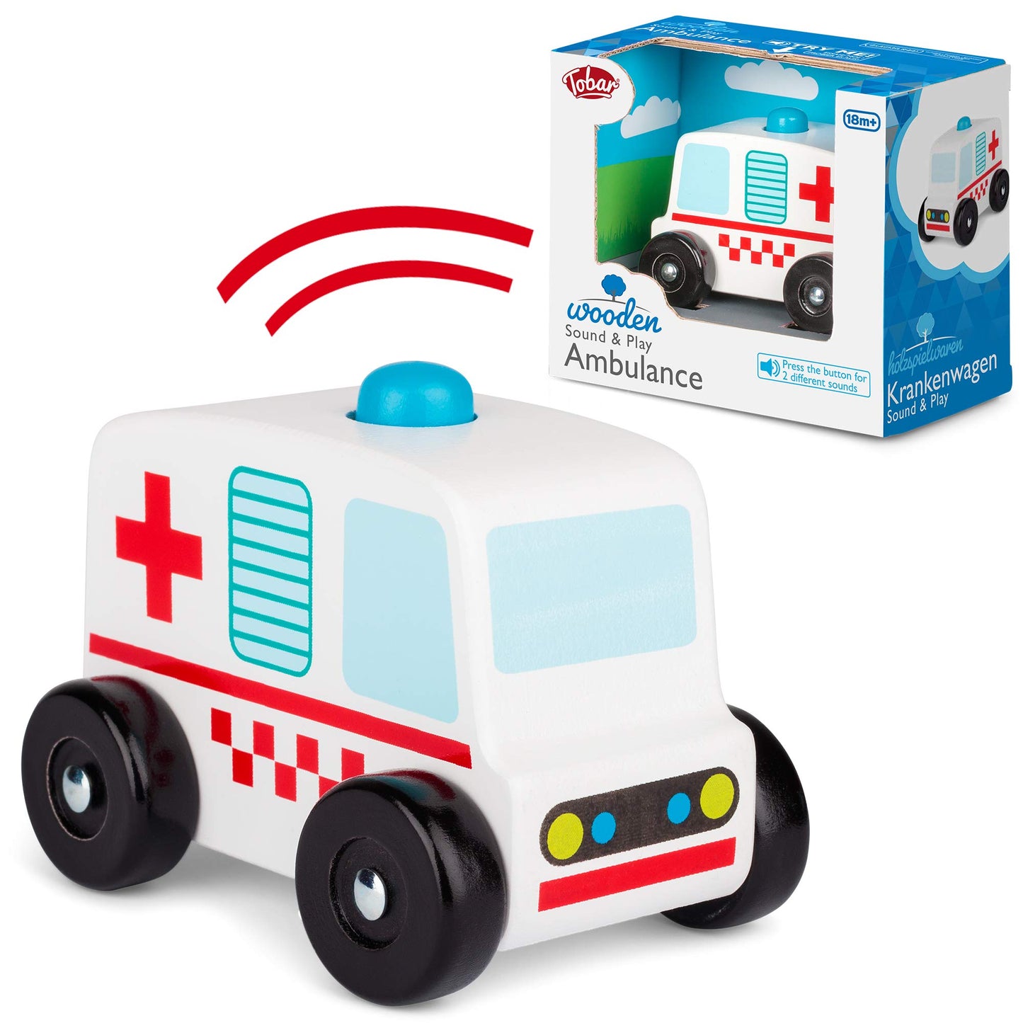 Tobar Wooden Sound and Play Ambulance Vehicle with Electronic Siren