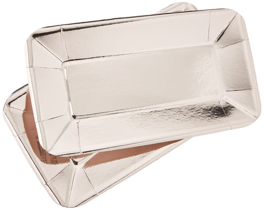 Unique Party - Foil Rose Gold Rectangular Paper Appetiser Plates, Pack of 8