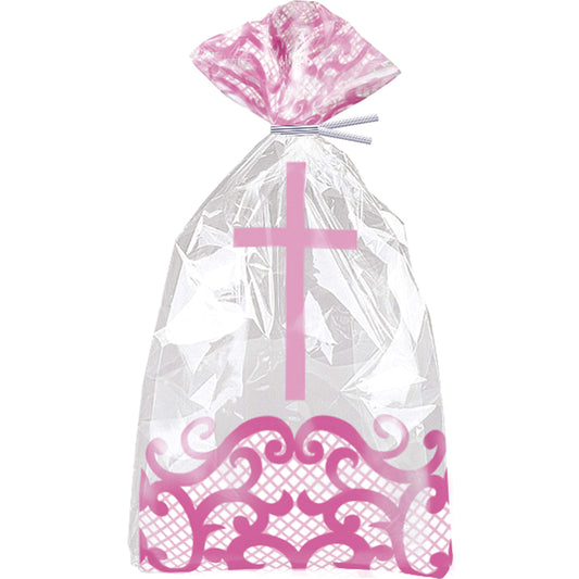 Unique Cellophane Party Bags-Fancy Pink Cross-Pack of 20