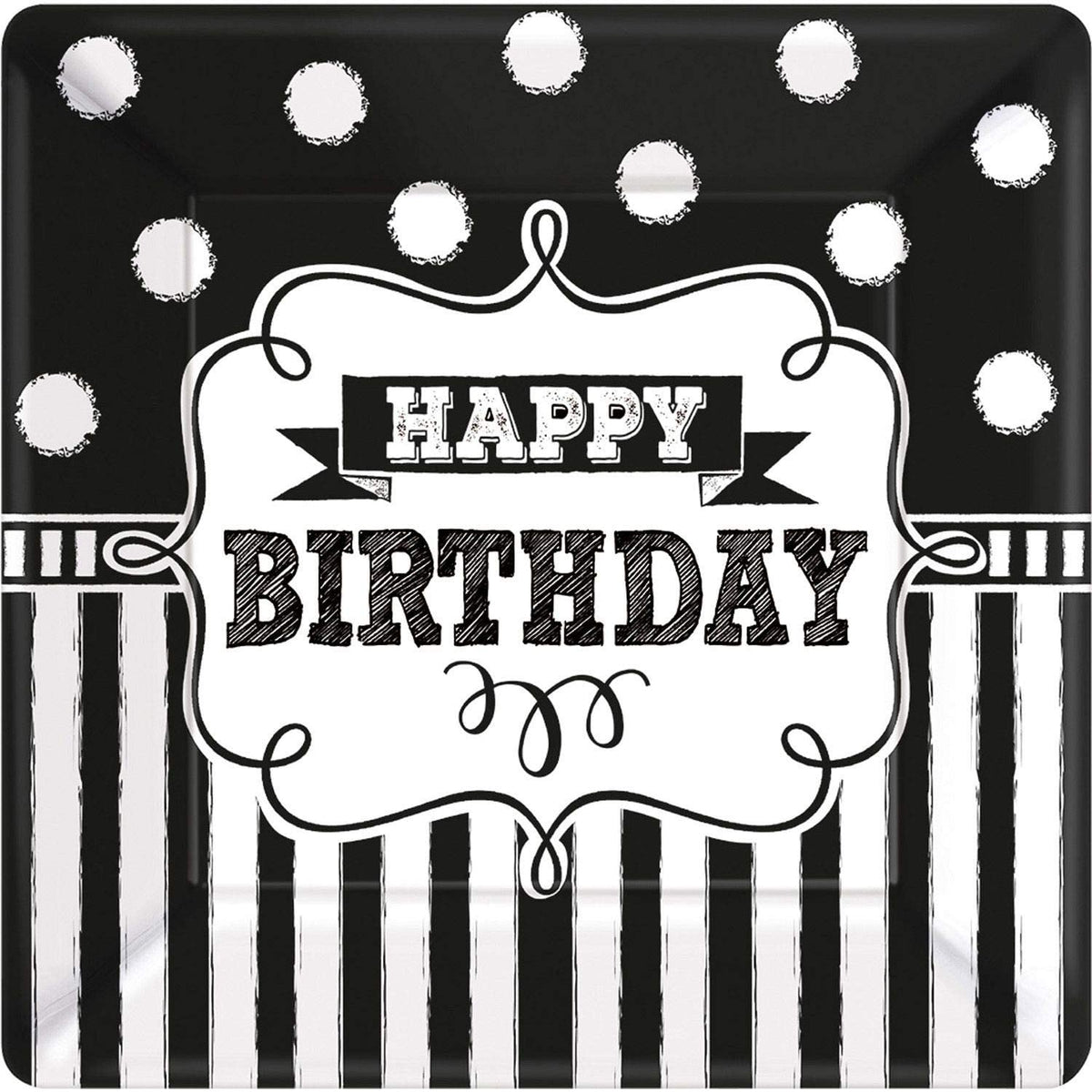 Chalkboard Birthday Square Paper Plates 18cm /8