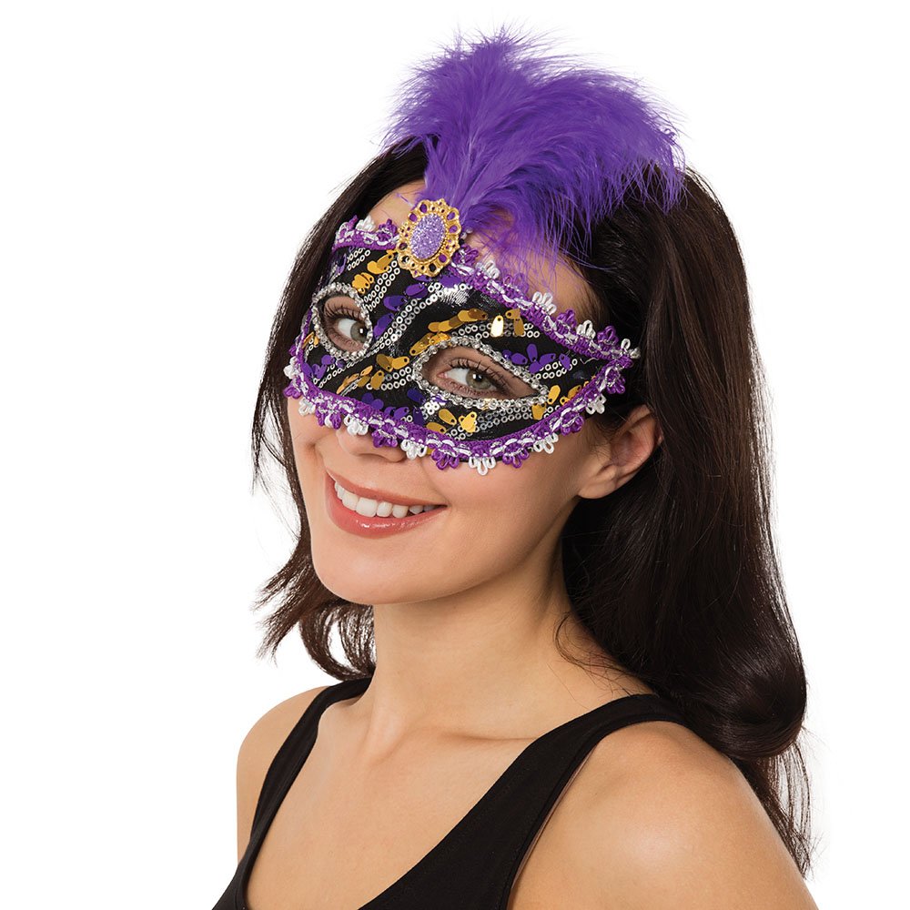 Bristol Novelty Eye Mask with Stone, Purple/Black/Gold, One Size