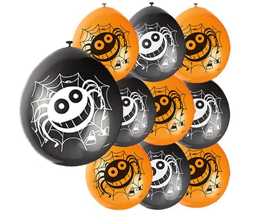 Unique Party - 9" Latex Spider Halloween Balloons, Pack of 10