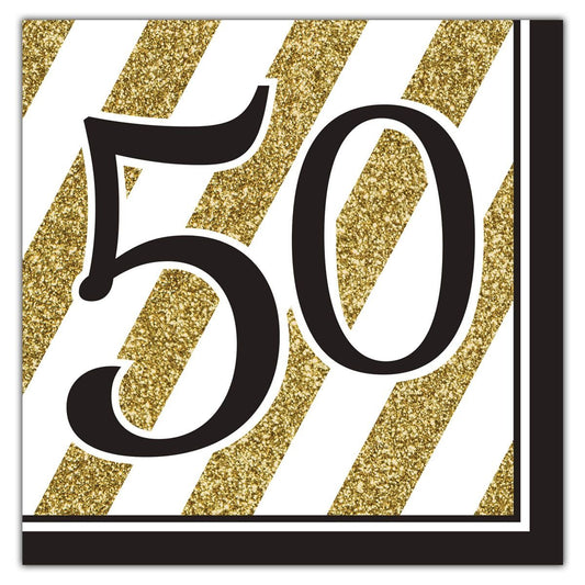 Generique - 16 50th birthday napkins in black and gold