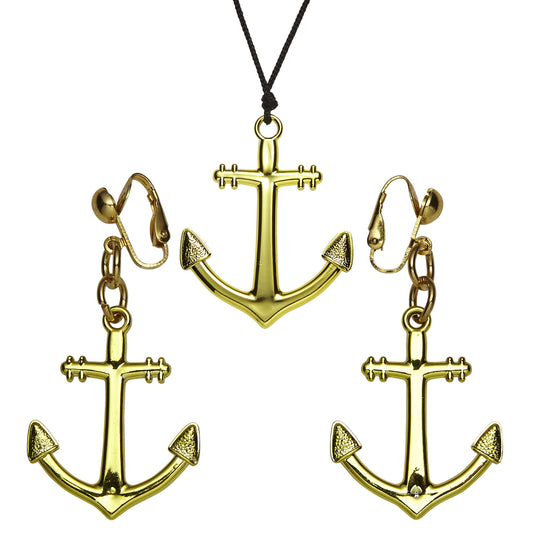 "GOLD ANCHOR NECKLACE & EARRINGS" -