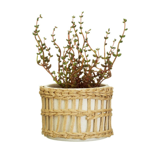 Sass & Belle Speckled White & Woven Planter