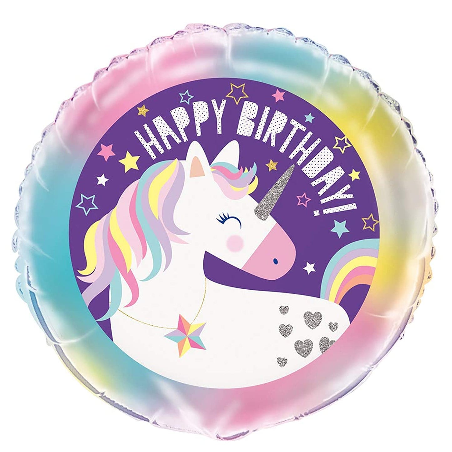 Unique Stars and Unicorn Birthday Round Foil Balloon | 1 Pc, Purple