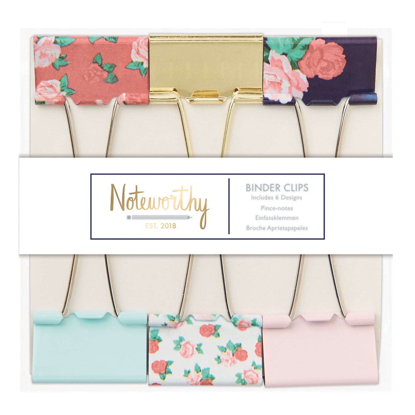 Noteworthy Graphic Florals Binder Clips (Pack of 6)