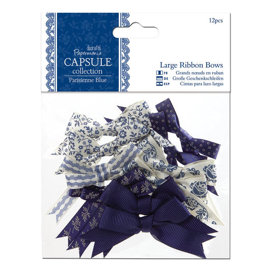 Papermania 12-Piece Large Capsule Ribbon Bow, Parisienne Blue