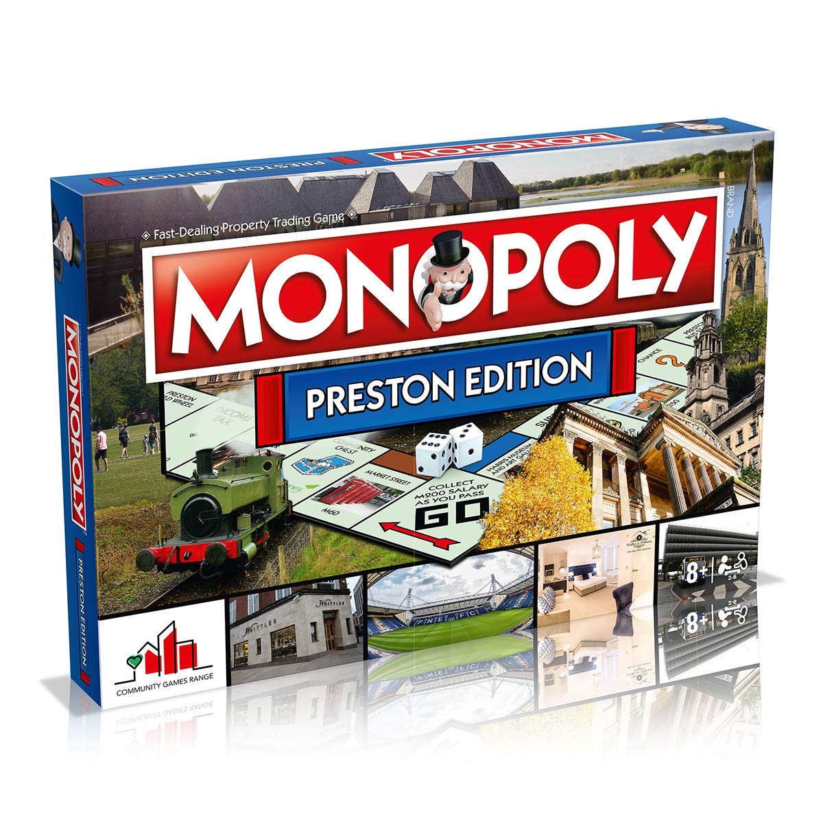 Winning Moves Preston Monopoly Board Game, Advance to Harris Museum and Art Gallery, Royal Preston Hospital or Deepdale and trade your way to success, 2-6 players makes a great gift for ages 8 plus