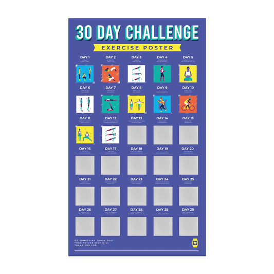 Gift Republic 30 Day Challenge Scratch Off Poster Fitness and Exercise (Size 48.6 x 28 cm), Blue