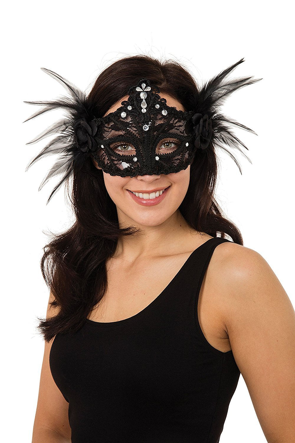 Black Jewelled+Rose/Feather (GF) Mask