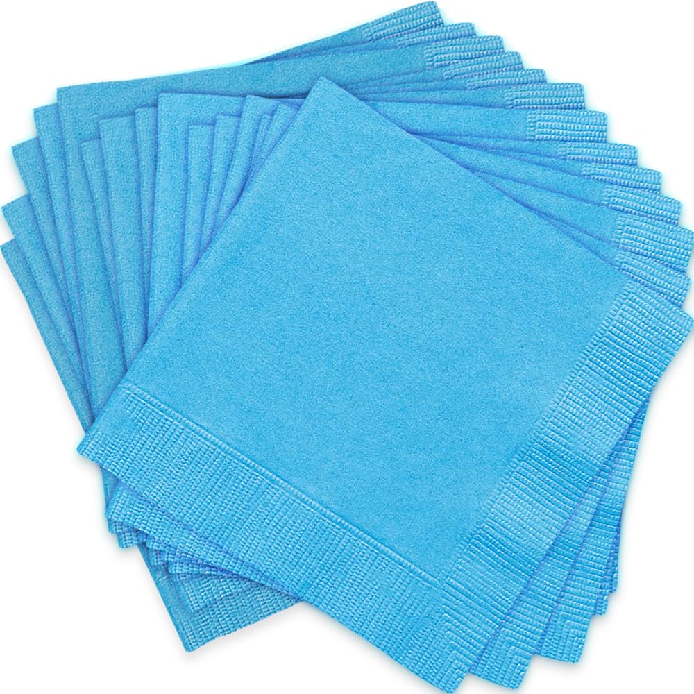 Unique Solid Beverage Napkins | Powder Color Theme | 20ct, Paper, 10 milliliters, Baby Blue