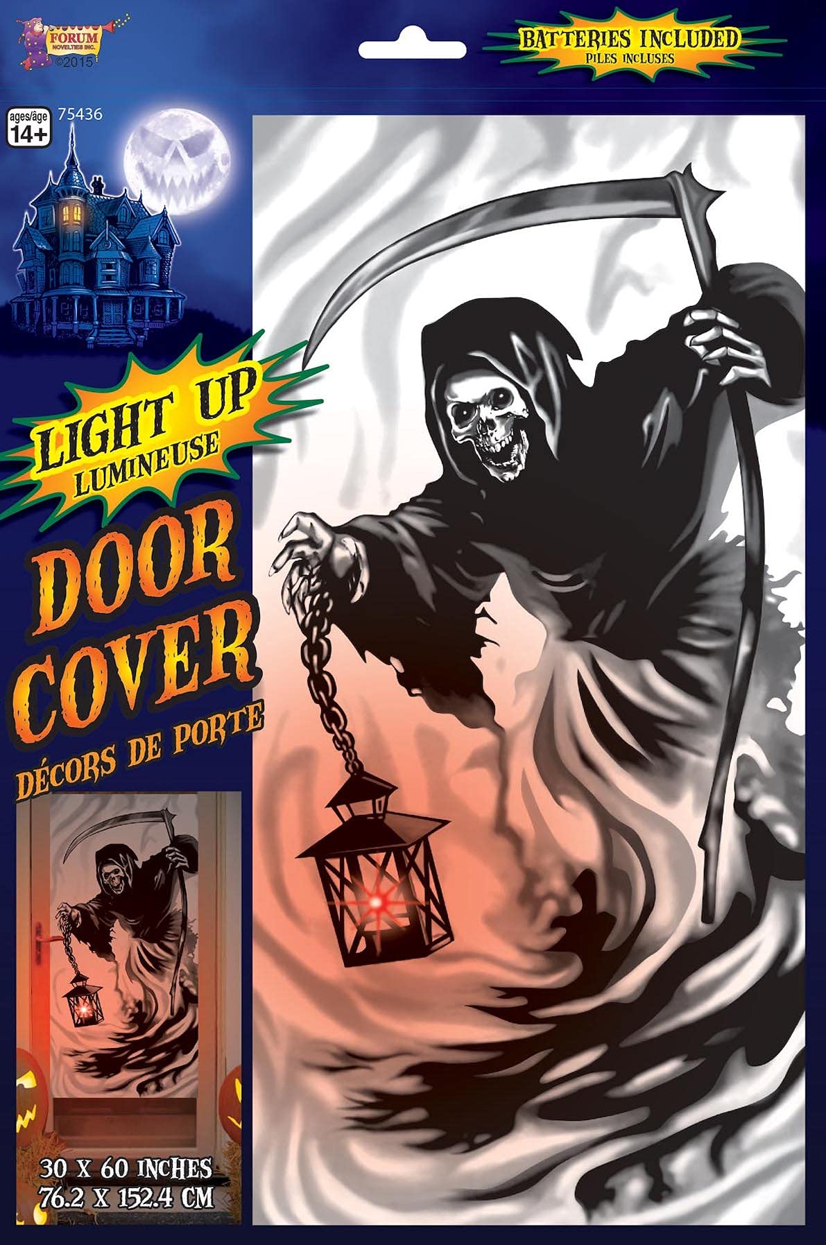 Forum Novelties X75436 Party Supplies Reaper Light Up Door Cover, Plastic, Black/White