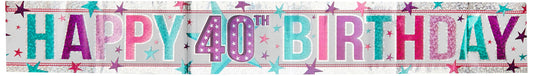 Amscan Pink Happy 40th Birthday Holographic Foil Banners 2.7m