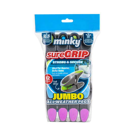 Minky VT86693F10 Sure Grip Jumbo Pegs, Multi-Colour, Pack of 12