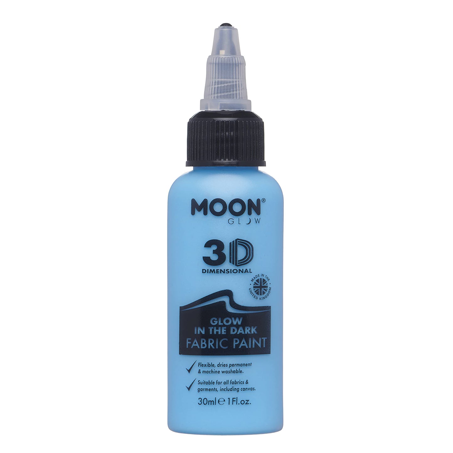 Smiffys Moon Glow - Glow in the Dark 3D Fabric Paint - 30ml - Blue - Textile paint for clothes, t-shirts, bags, shoes & canvas