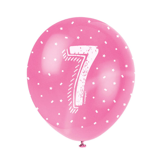 Unique Party - 12" Pearlised Latex Assorted Number 7 Birthday Balloons, Pack of 5