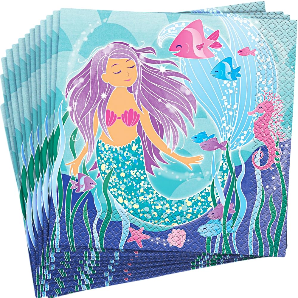 Unique 58322 Underwater Mermaid Luncheon Napkins | 16 Pcs, Multicolor