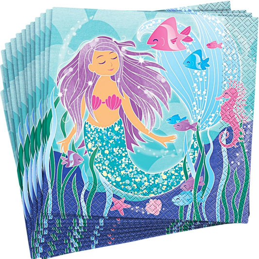 Unique 58322 Underwater Mermaid Luncheon Napkins | 16 Pcs, Multicolor