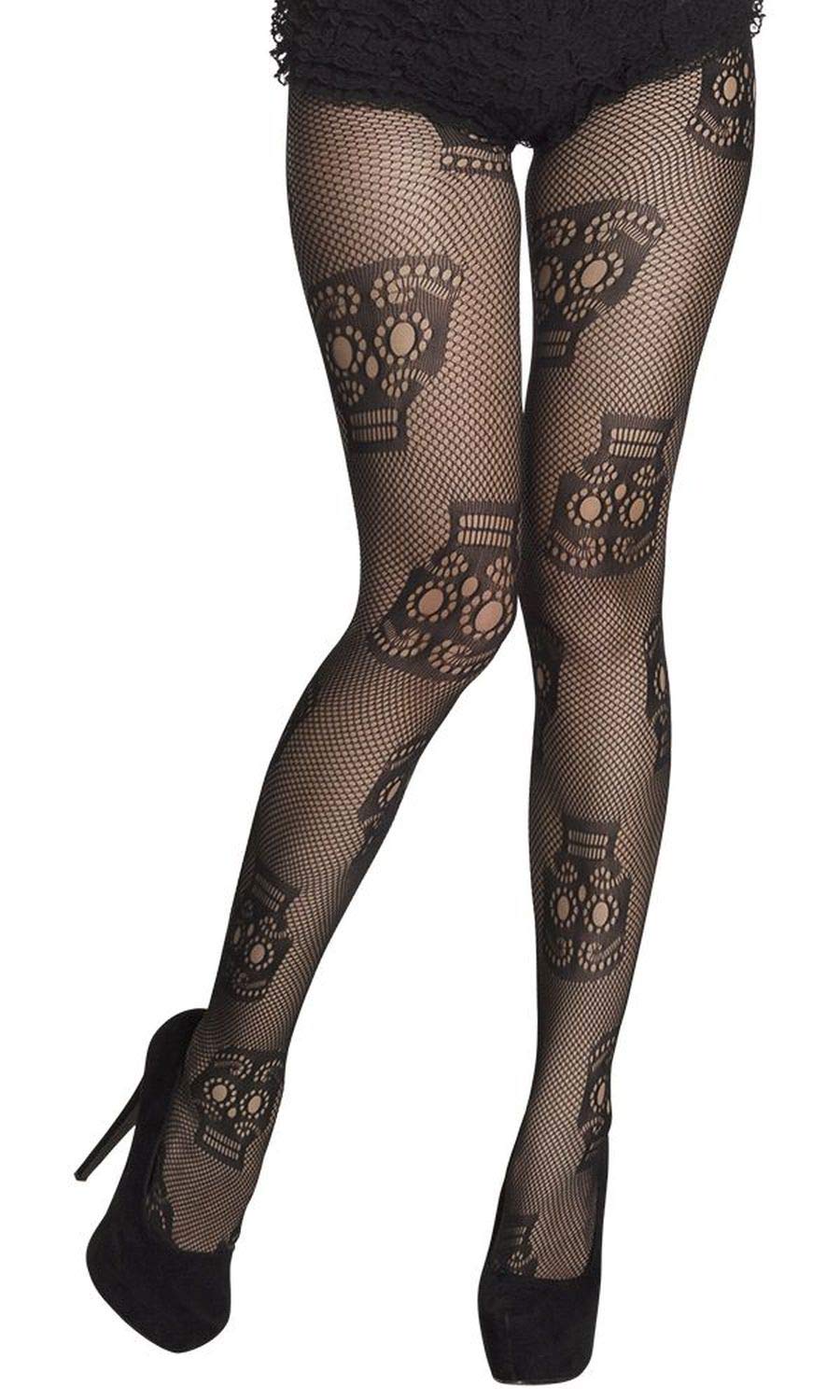 Boland Skull Print Mesh Tights 50 Denier, Black, One Size