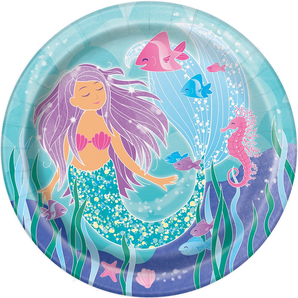 Unique 58335 Underwater Mermaid Round Plates | 9" | 8 Pcs, Multicolor