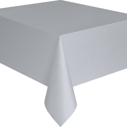 Unique Party - Silver Plastic Tablecloth, 9ft x 4.5ft
