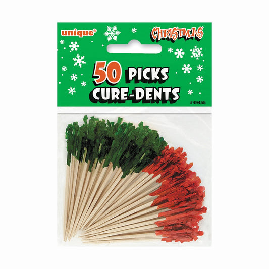 Unique Party - Red and Green Frilly Christmas Cocktail Sticks, Pack of 50