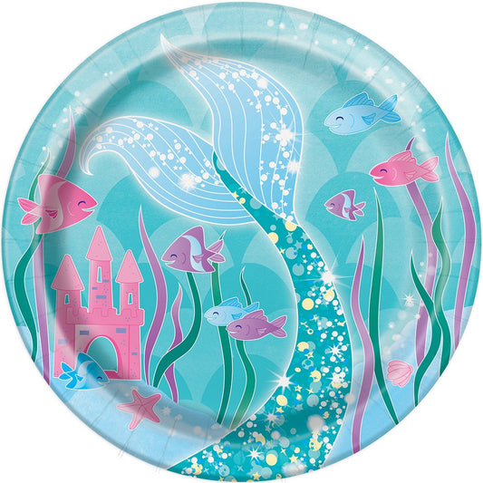 Unique Party Underwater Mermaid Round Plates | 7" | 8 Pcs, Multicolor