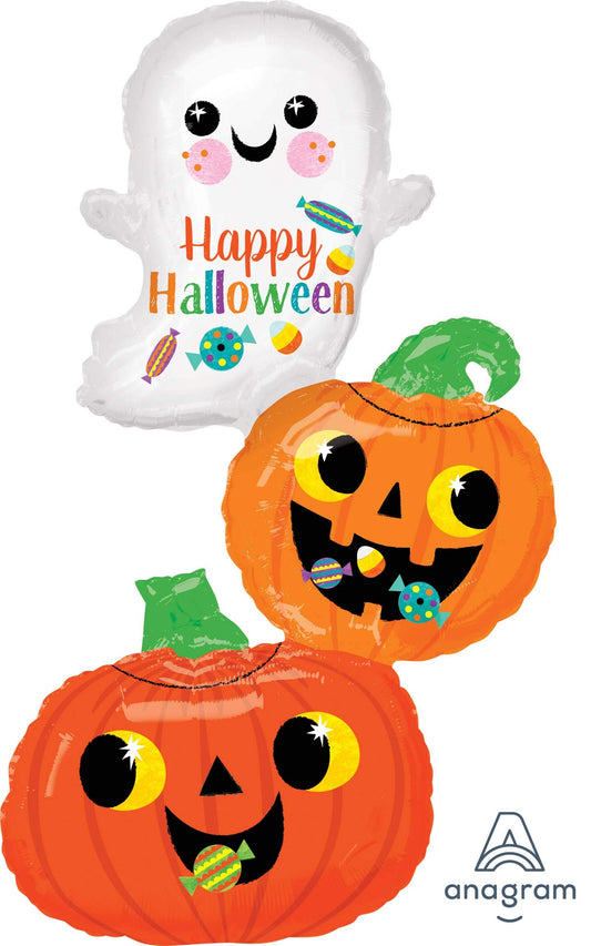 Ghost & Pumpkins Stack SuperShape Foil Balloons 22"/55cm x 37"/93cm