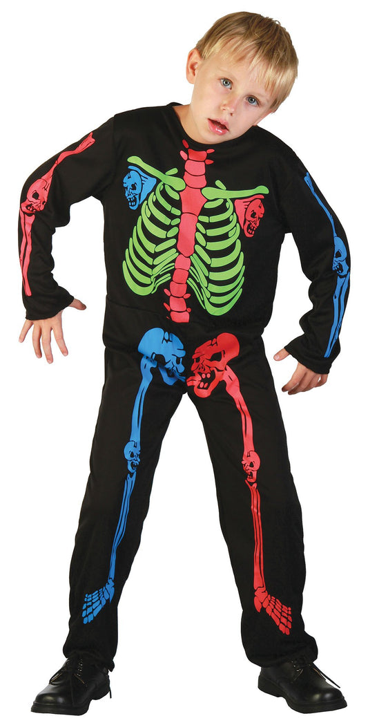 Skeleton Boy - Multicoloured Bones - Childrens Fancy Dress Costume - XL - 146 to 158cm