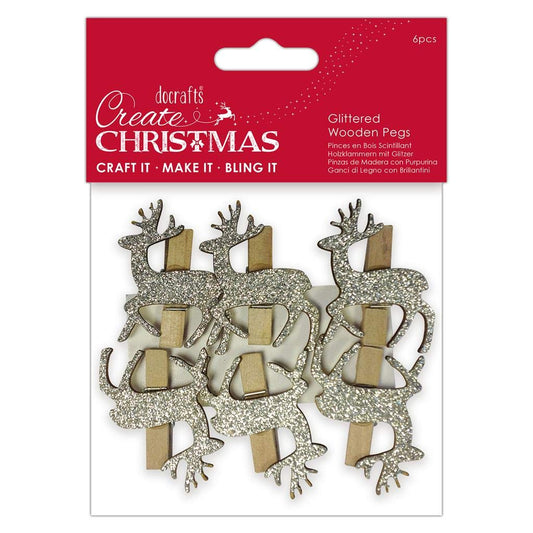 Create Christmas Decorative Wooden Pegs, Gold, One Size