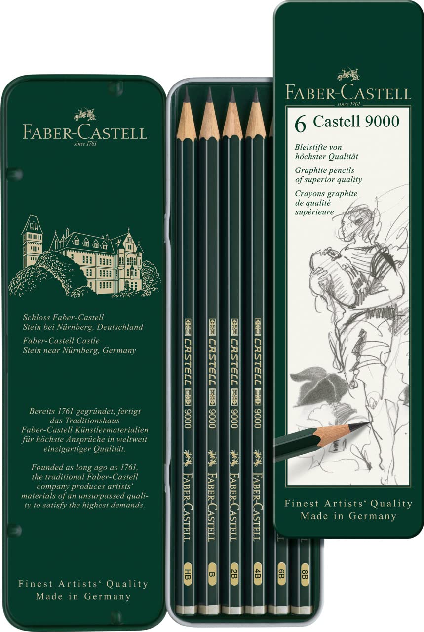 Faber-Castell - Castell 9000 Art Set Pencil (Pack of 6), Green