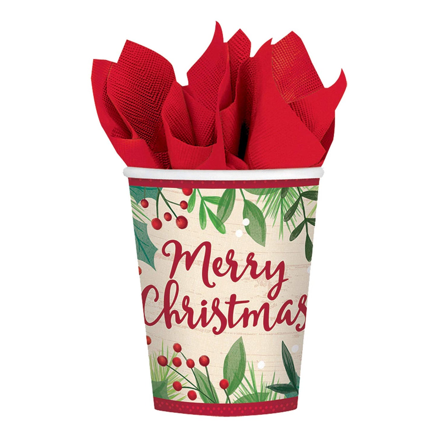 Amscan Merry Holly Day Paper Cups 266ml /8