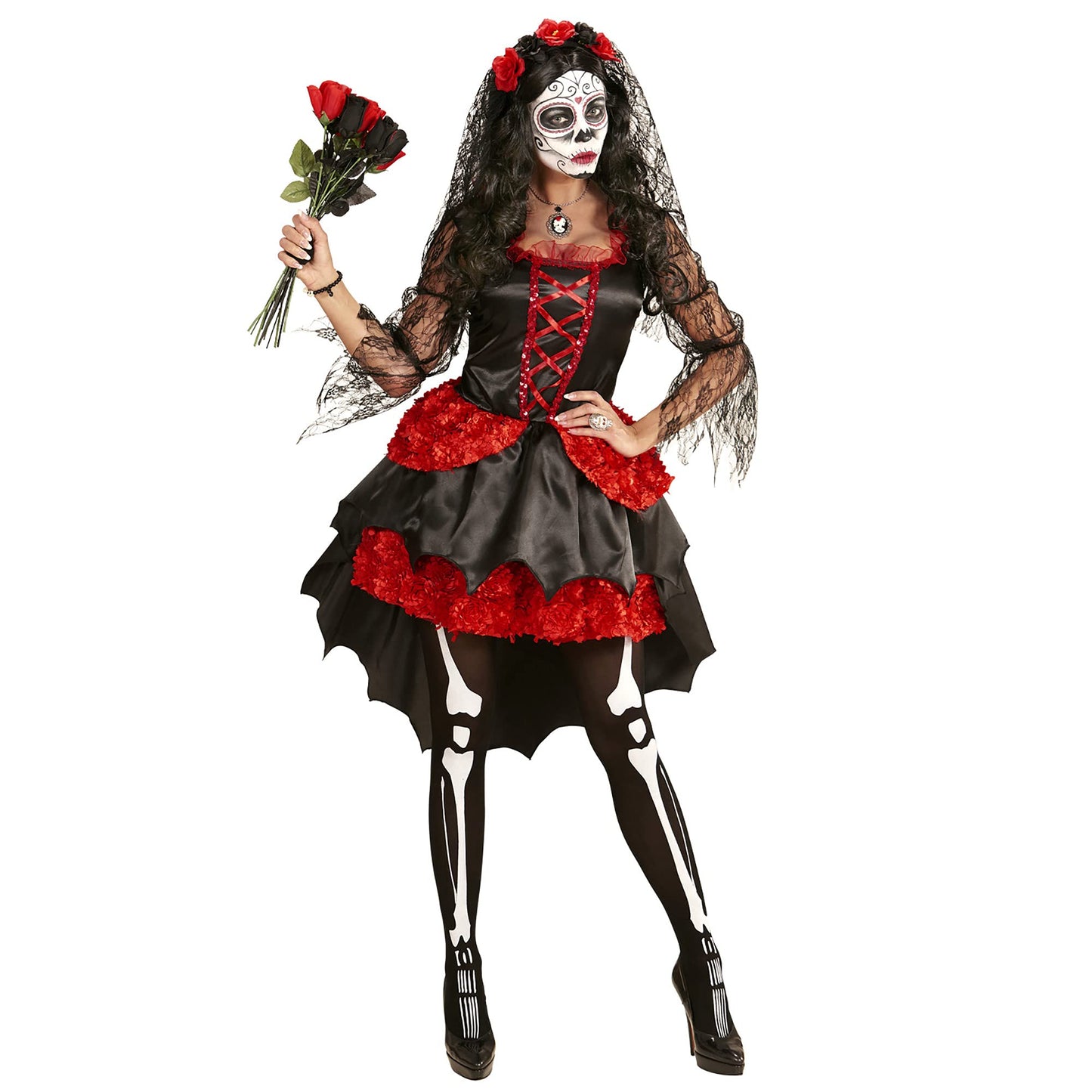 "DIA DE LOS MUERTOS BRIDE" (dress, flower veil) - (L)