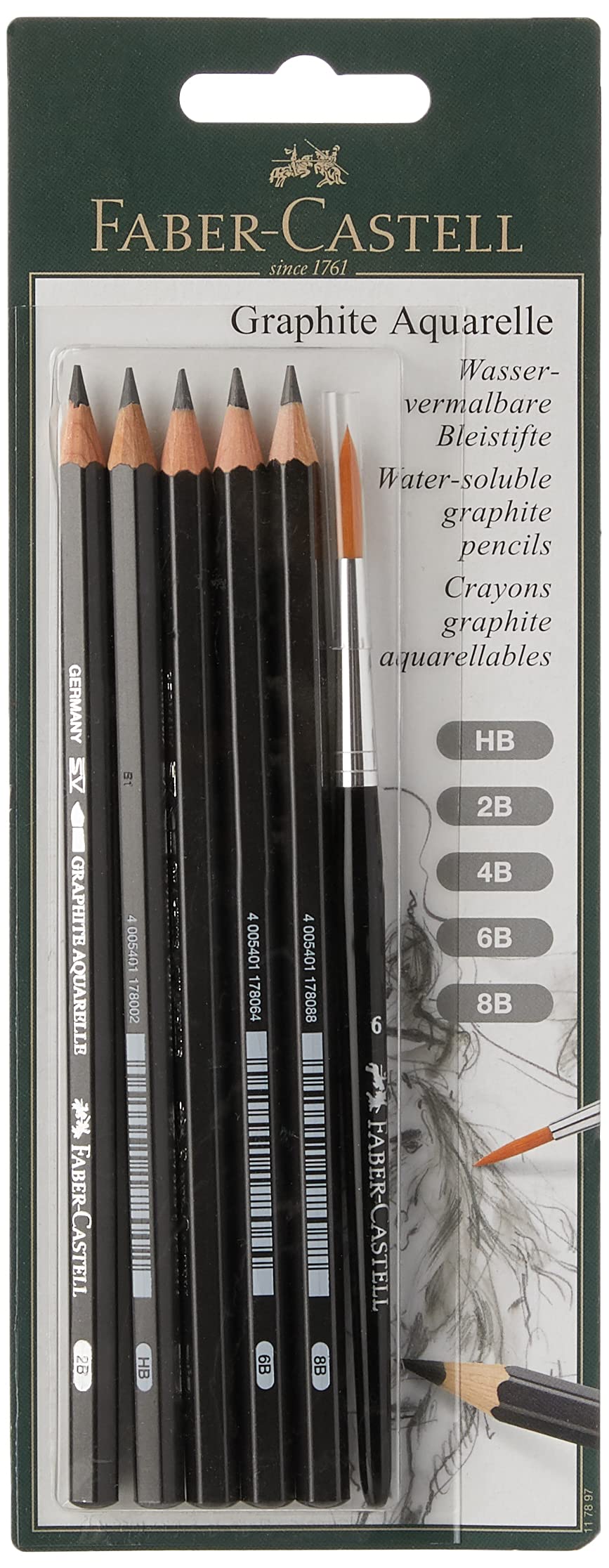 Faber-Castell Graphite Aquarelle 5 Grades Pencils with Brush